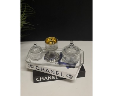 طقم مبخره قزاز ذهبي مع علبتين