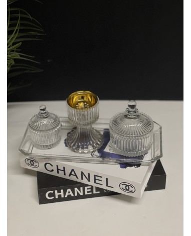 طقم مبخره قزاز ذهبي مع علبتين