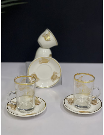 طقم شاي وقهوه برسمة ذهبي 