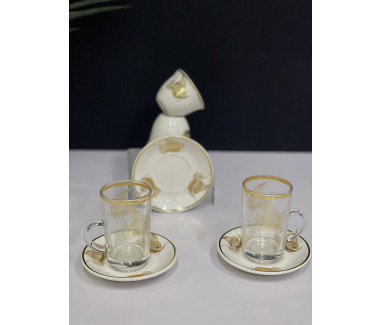 طقم شاي وقهوه برسمة ذهبي 