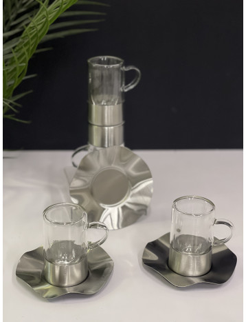 طقم كاسات دبل فضي مطفي