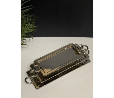 صينية مستطيل فضي صغير