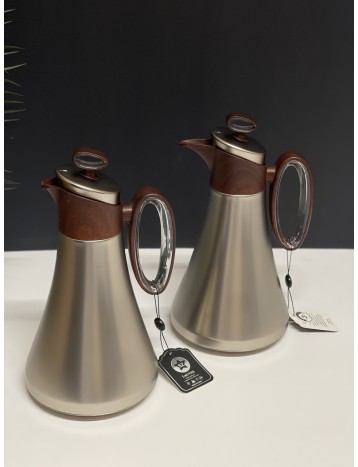 طقم ترامس فضي مع خشبي