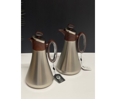 طقم ترامس فضي مع خشبي