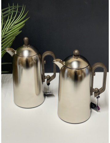 طقم ترامس فضي مطفي مع خشبي