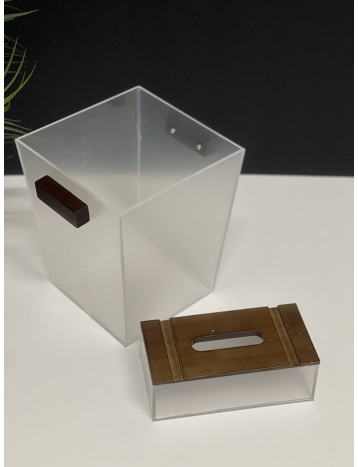 سله نفايات مع علبه منديل اكريلك