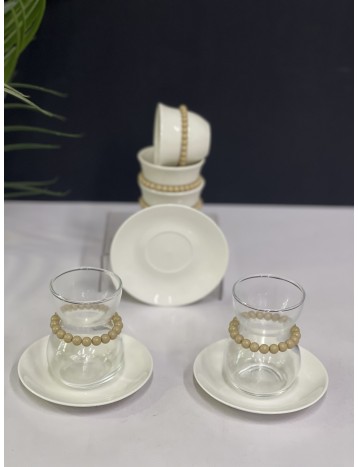 طقم ضيافة 36 قطعة ابيض وبيج