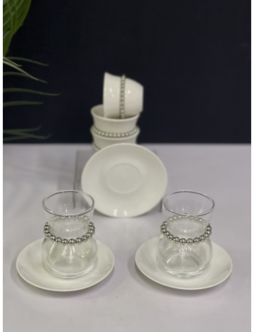 طقم ضيافة 36 قطعة ابيض وفضي